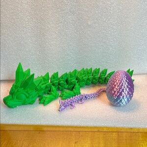 Green Dragon Figurine with Purple Egg